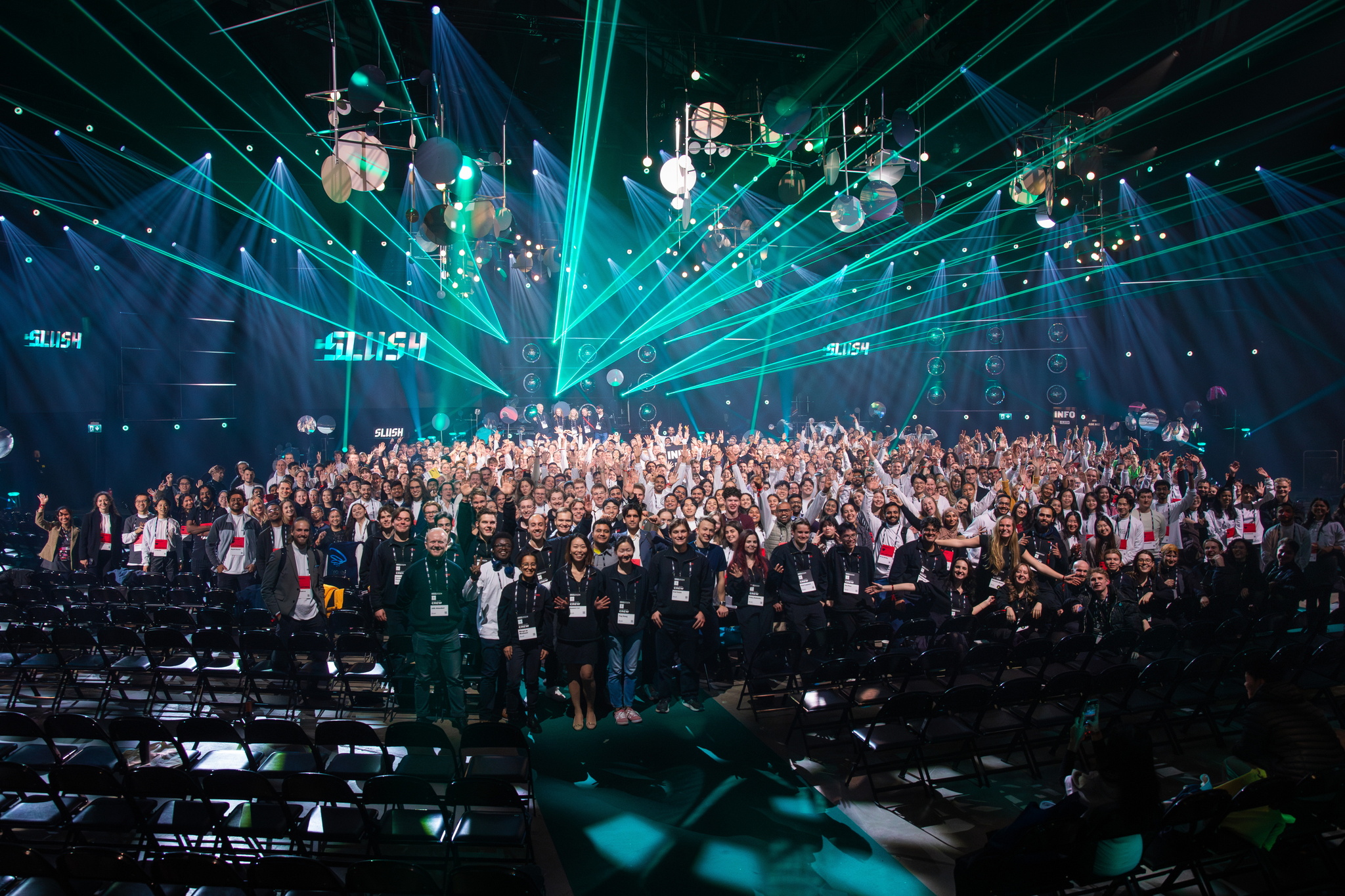 Slush 2024 crowd under the lights in Helsinki