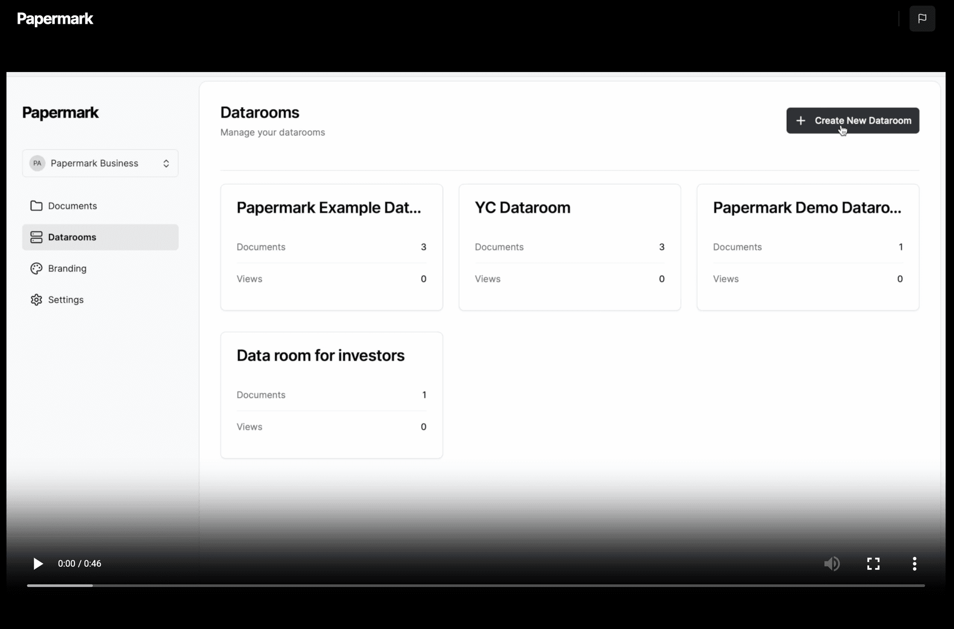 Papermark video player interface