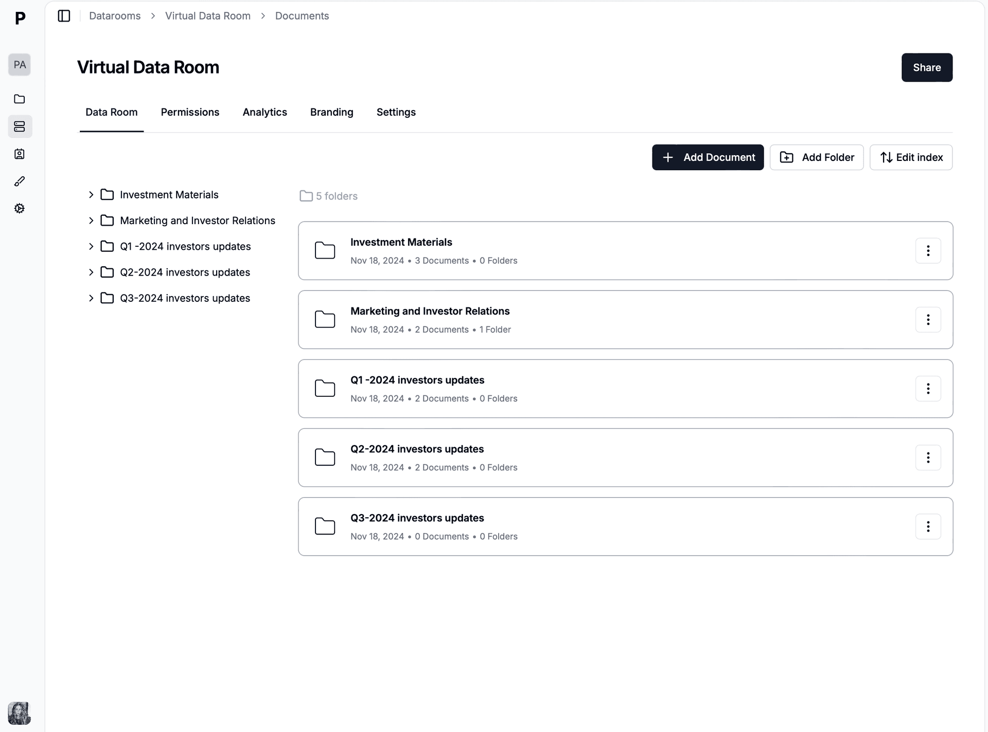 Papermark data room interface