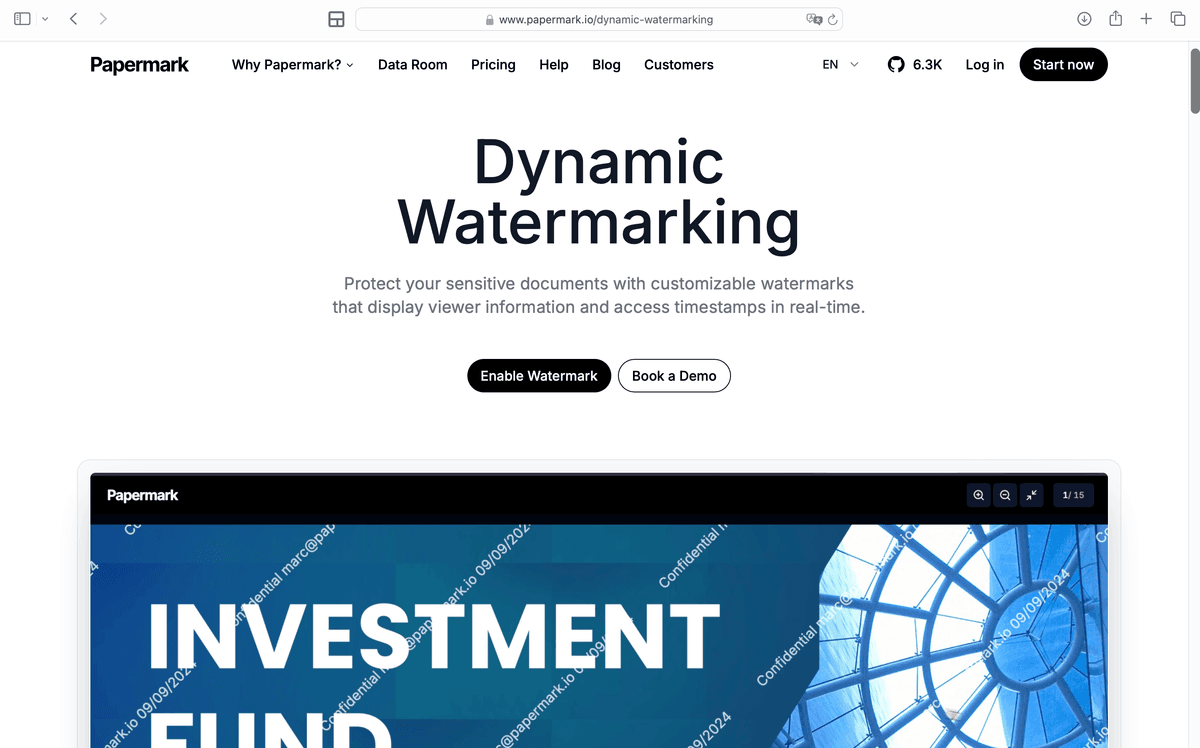 Papermark dynamic watermarking and data room security