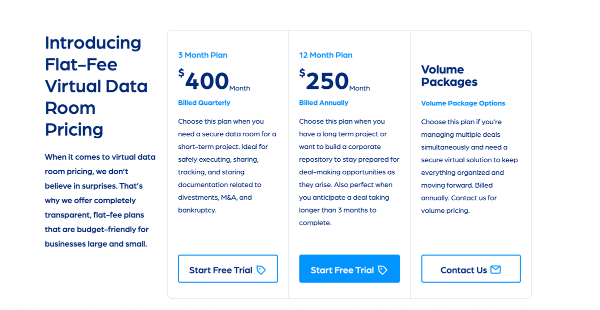 SecureDocs Pricing Screenshot