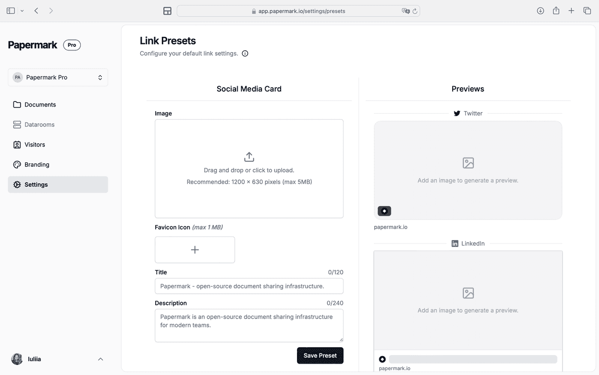 Social Media Cards in Presets