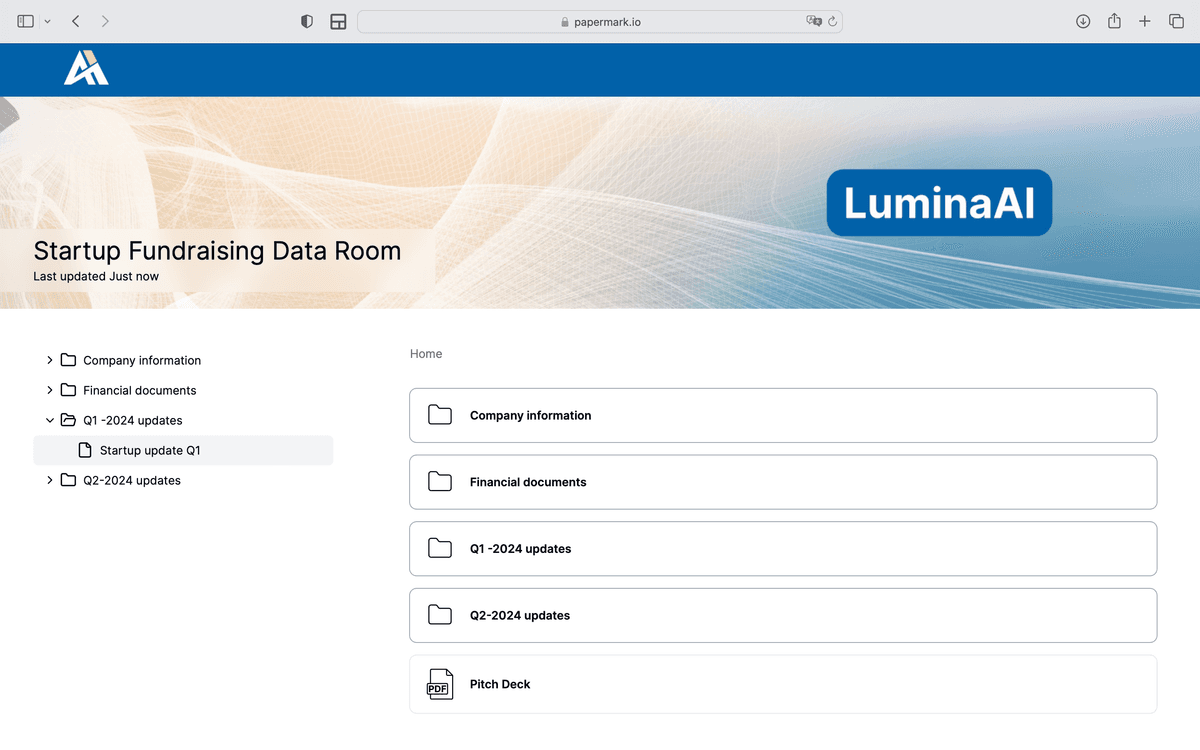 Data room for due diligence