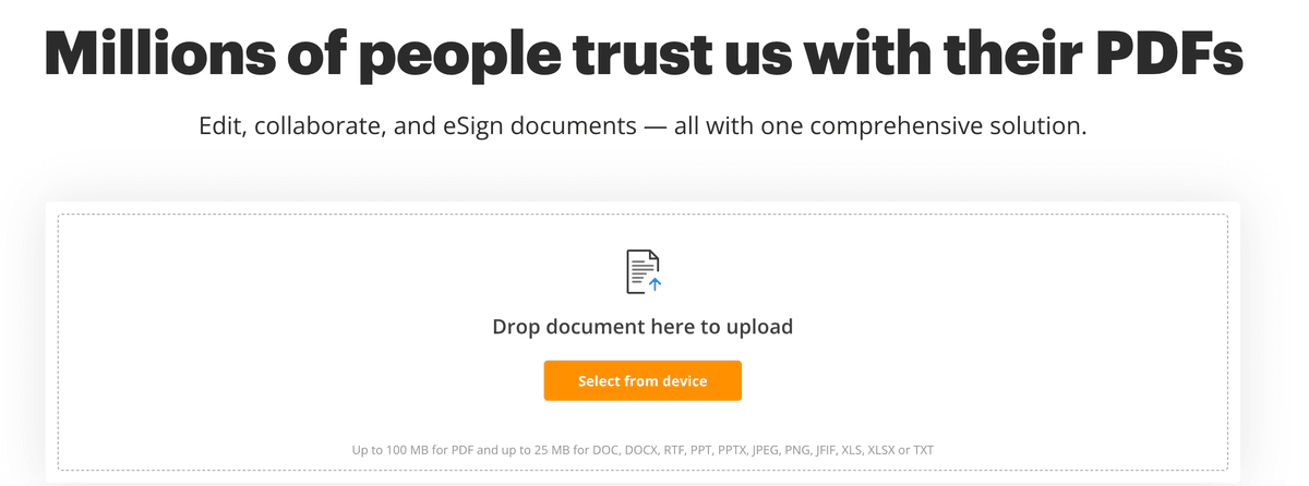 pdfFiller Oberfläche